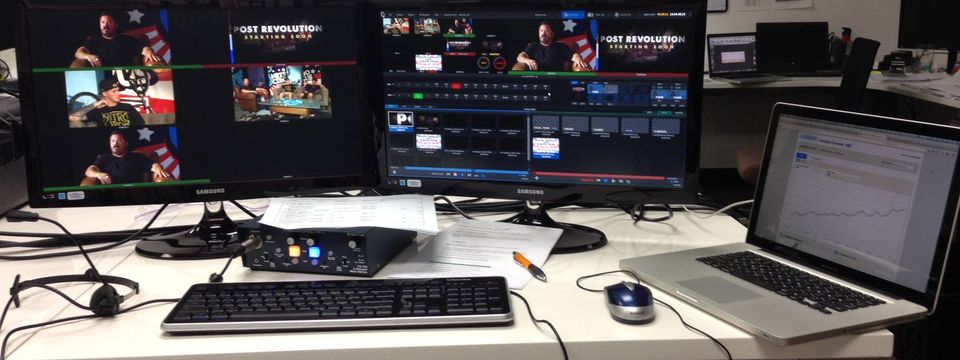 live video switcher with tech table in the background